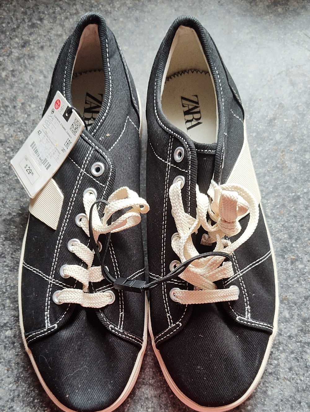 Zara Black Canvas Sneakers with Cream Laces